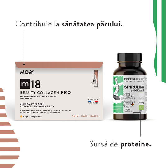 HEALTHY HAIR, pachet promotional (m18 PRO COLAGEN HIDROLIZAT MARIN PREMIUM & Vitamin C+ Spirulina Hawaii), NATURAL, 240 g